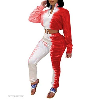 2 Piece Lounge Sets for Women Tracksuits Matching Outfits Long Sleeve Tie Dye Zip Pullover Top and Sweatpants