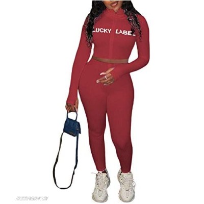 2 Piece Outfits for Women - Casual Two Pc Long Sleeve Crop Top + Skinny Jogger Pants Sweatpants Sets Sweatsuits Tracksuits