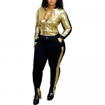 acelyn Women's Sequin 2 Piece Outfits Long Sleeve Zipper Jacket and Pants Tracksuit Set