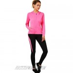Active Wear Sets for Women -Workout Clothes Gym Wear Tracksuits Yoga Jogging Track Outfit Legging Jacket 2 Pieces Set--Rose Red-L