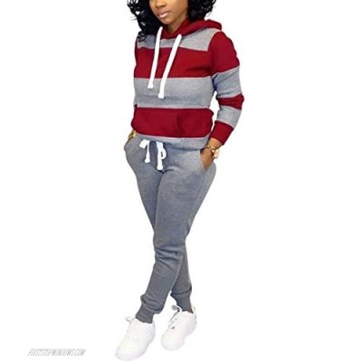 Akmipoem Sweatsuit for Women 2 Piece Jogging Suits Color Block Tracksuits Outfits Long Sleeve Hoodie Jogger Pants Set