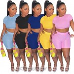 bluewolfsea Womens Sexy 2 Piece Outfits Shorts Sets Clubwear Ribbed Crop Top Side Lace Up Shorts Set