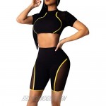 BORIFLORS Women's Sexy 2 Piece Club Outfits Crop Top Workout Shorts Set
