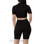 BORIFLORS Women's Sexy 2 Piece Club Outfits Crop Top Workout Shorts Set