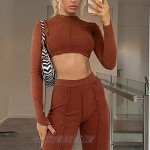 ECHOINE Womens Casual 2 Piece Outfits - Long Sleeve Bandage Pullover High Waist Color Block Loungewear Sweatsuit