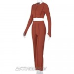 ECHOINE Womens Casual 2 Piece Outfits - Long Sleeve Bandage Pullover High Waist Color Block Loungewear Sweatsuit