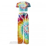 Famnbro Womens 2 Piece Outfits Short Sleeve Crop Top and Wide Leg Pants Casual Tie Dye Set