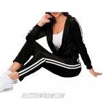 GOSOWomen Sweatsuits Sets 2 Piece Tracksuit Velvet Stripe Zipped Hooded Sweatshirts & Pants Set for Sport Black Small