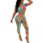 IyMoo Two Piece Outfits for Women Sexy Stripe Bodycon Tracksuits Crop Top Mesh Leggings Sweatsuit