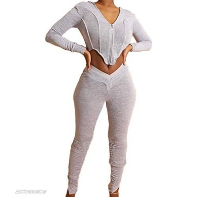 IyMoo Women's Sexy Hoodies Bodycon Sweatsuit - 2 Piece Outfits Zippers Irregular Long Sleeve Long Pants Bodysuit Tracksuit