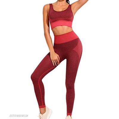 Jetjoy Workout Sets for Women 2 Pieces Tracksuit Sports Outfit Sets Ribbed High Waist Legging+Bra Cloth Sets