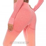 Melanda Womens 2 Pieces Ombre Seamless Outfits Crop Top Long Pants Leggings Yoga Set High Waist Leggings Workout Suit Set