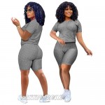 MyDearie Two Piece Outfits for Women - Casual Short Sleeve Sweatshirt + Skinny Shorts Set Jogging Tracksuit