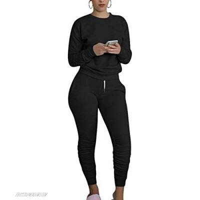 MyDearie Two Piece Outfits for Women - Long Sleeve Sweatsuits Ruffle Skinny Long Pants with Pockets Tracksuit