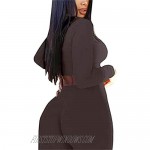 PRIMODA Women 2 Piece Sweatsuit Outfit Long Sleeve Crop Top Long Pants Sets Bodycon Tracksuit Loungwear
