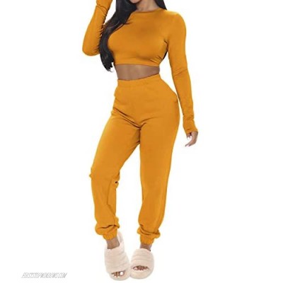 Sedrinuo Women 2 Piece Outfits Long Sleeve Crop Top and High Wasited Pants Tracksuit Set Outfits