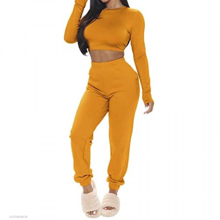 Sedrinuo Women 2 Piece Outfits Long Sleeve Crop Top and High Wasited Pants Tracksuit Set Outfits