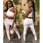 Sexy 2 Piece Cutout Clubwear - Hollow out Crop Top High Waisted Long Skinny Leggings Workout Pants Set