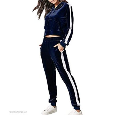 Tracksuit Sets Womens 2 Piece - Joggers Velour Jogging Sweat Outfits Sweatsuits Pullover Hoodie + Sweatpants Set