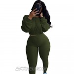 Two Piece Outfits for Women Ribbed Pullover Crop Top Jogger Pants Matching Yoga Sweatsuits Workout Sets Sportswear