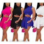 Women 2 Piece Outfits Set High Neck Sleeveless Tops & Pleated Skirt Club Suit