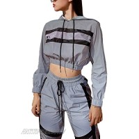 Women Active Wear Long Sleeve Jacket Hoodies Crop Top Sweatpants Legging Casual Two Piece Tracksuit Reflective Sweatsuit