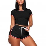 Women's 2 Piece Activewear Outfit Workout Shorts Set Crop Top Bodycon Shorts Lightweight Jogger Tracksuit Set