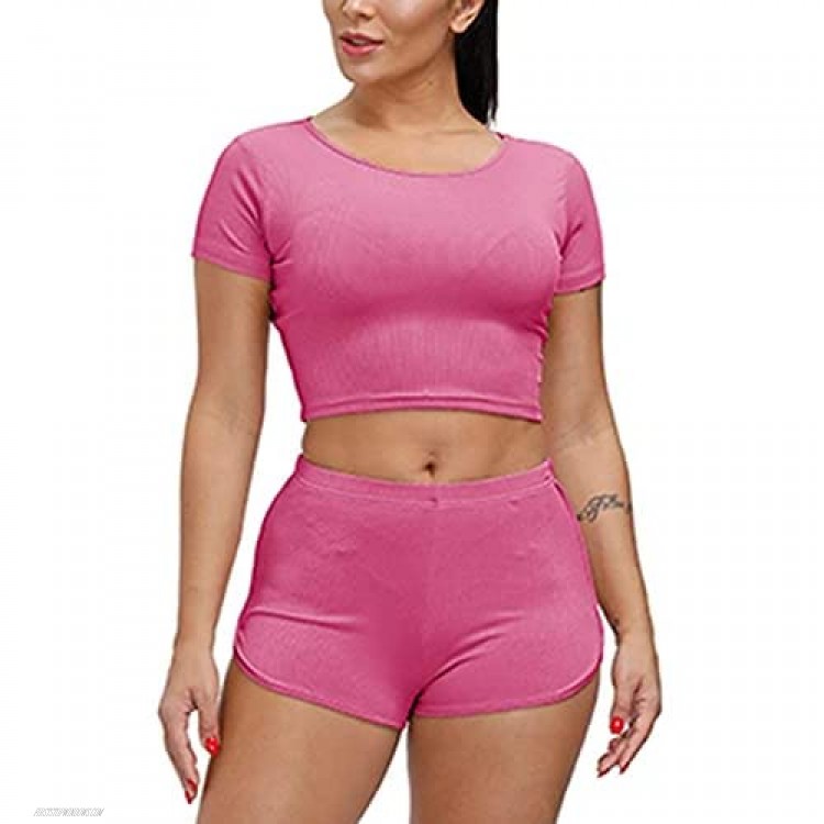 Womens 2 Piece Sports Shorts Sets Outfits Jogger Bodycon Summer Sexy Active Tracksuits With Pocke