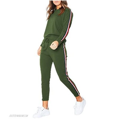 Women's 2 Pieces Casual Autumn Spring Sports Sweatsuits Joggers Side Striped Cotton Tracksuit Jumper Sets