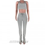 Women's 2 Pieces Yoga Outfits Sports Tank Tops and Stacked Pants Leggings Exercise Set Tracksuits