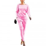 Womens Fall Rib-Knit Long Sleeve Pullover Sweater Top Drawstring Long Pants Set Two Piece Outfits Workout Tracksuit