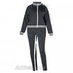 Women's Plus Size 2 Piece Tracksuit Outfits Zipper Stripe Long Sleeve Sweatshirt and Split Long Sweatpant Sets