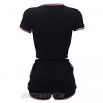 Womens Sexy 2 Pieces Short Set - Casual Sport Outfits Short Sleeve Top and Bodycon Short Pant Sportswear Set Activewear
