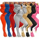 Womens Sexy Cold Shoulder Zip Up Hoodie Jacket Two Piece Outfits Skinny Long Stacked Pants Tracksuit Set Clubwear