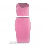 Womens Sexy Plus Size 2 Piece Outfits Dress Sleeveless Tank Crop Top and Midi Skirt Club Outfits