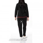 Women’s Striped Sweat Suit Set – 100% Cotton Pants and Jacket Outfit Black/Red 02X