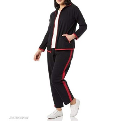 Women’s Striped Sweat Suit Set – 100% Cotton Pants and Jacket Outfit Black/Red 02X