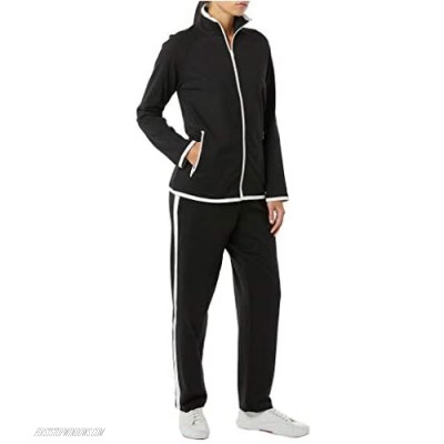Women’s Striped Sweat Suit Set – 100% Cotton Pants and Jacket Outfit Black/White 02X