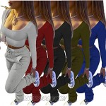 Women's Tracksuit 2 Piece Sweatsuit Casual Long Sleeve T-Shirt Tops Ruch Stacked Sweatpants Workout Sets
