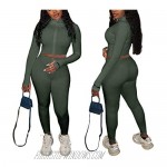 Womens Tracksuit Set Two Piece Outfits Long Sleeve Ribbed Zip Up Crop Top + Skinny Long Pants Set Sweatsuits