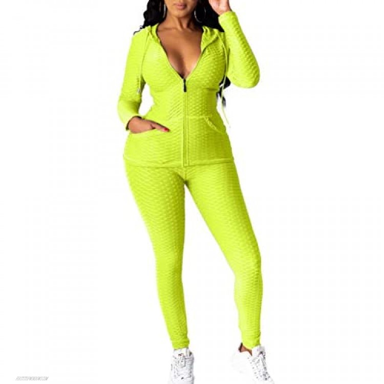 Womens Two Piece Jogger Sets Solid Zip Up Hoodie and Sweatpants Active Tracksuits Sweat Suits Workout Outfits