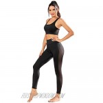 Women's Workout Outfit 2 Pieces Mesh Patchwork High Waist Yoga Leggings with Sports Bra Gym Clothes Set