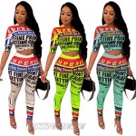 Yeshire Women's Crew Neck Short Sleeve Crop Top and Pants Sets Letters Print Bodycon 2 Piece Outfit Sports Tracksuits