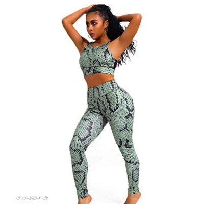 Yoga Two Piece Outfits for Women Green Snake Print Women's Sport Gym Clothes Set