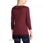 Chaps Women's Petite Ruffled Lace-up 3/4 Sleeve Top