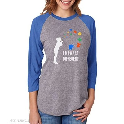 Embrace Different Autism Awareness 3/4 Women Sleeve Baseball Jersey Shirt