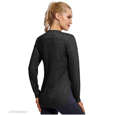 G4Free Women Long Sleeve Workout Shirt Black Sports Tee Comfort SPF Quick Dry Athletic for Yoga(Black S)