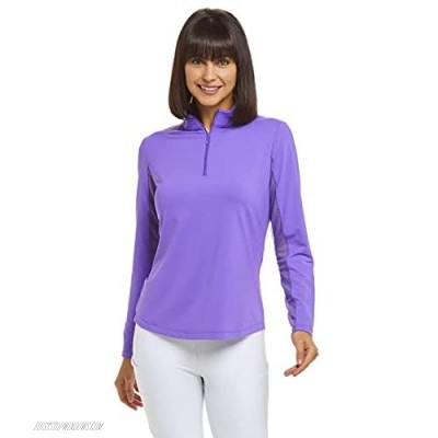 IBKUL Women's Sun Protective UPF 50+ Cooling Solid Long Sleeve Mock Neck Top 80000 Plum Solid S