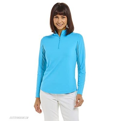 IBKUL Women's Sun Protective UPF 50+ Cooling Solid Long Sleeve Mock Neck Top 80000 Turquoise. Solid XXL