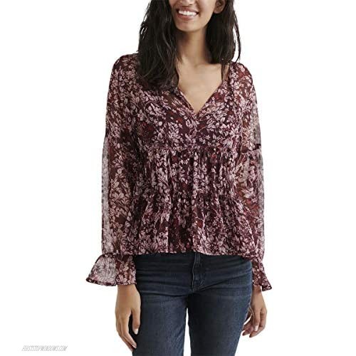 Lucky Brand Women's All Over Print Peasant Ruffle Top
